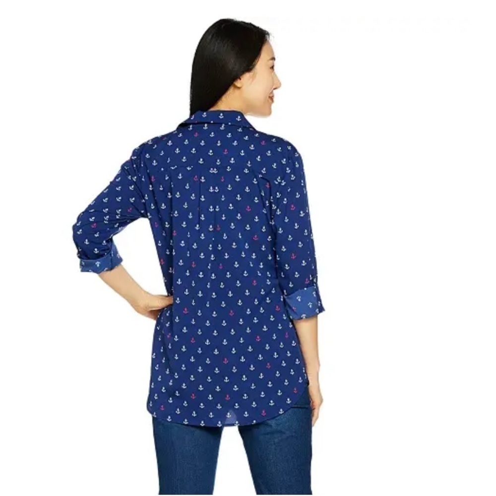 C. Wonder Women’s Anchor Print Button Front "Carrie" Blouse Navy Size 10 - Picture 6 of 7